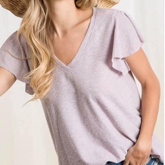 Lavender Ruffle Sleeve Top - Picture 3 of 4
